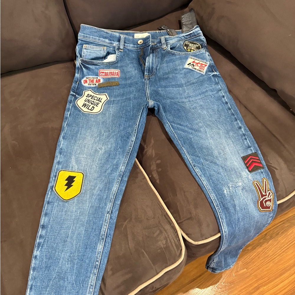 Zara Blue Jeans with Colorful Patches